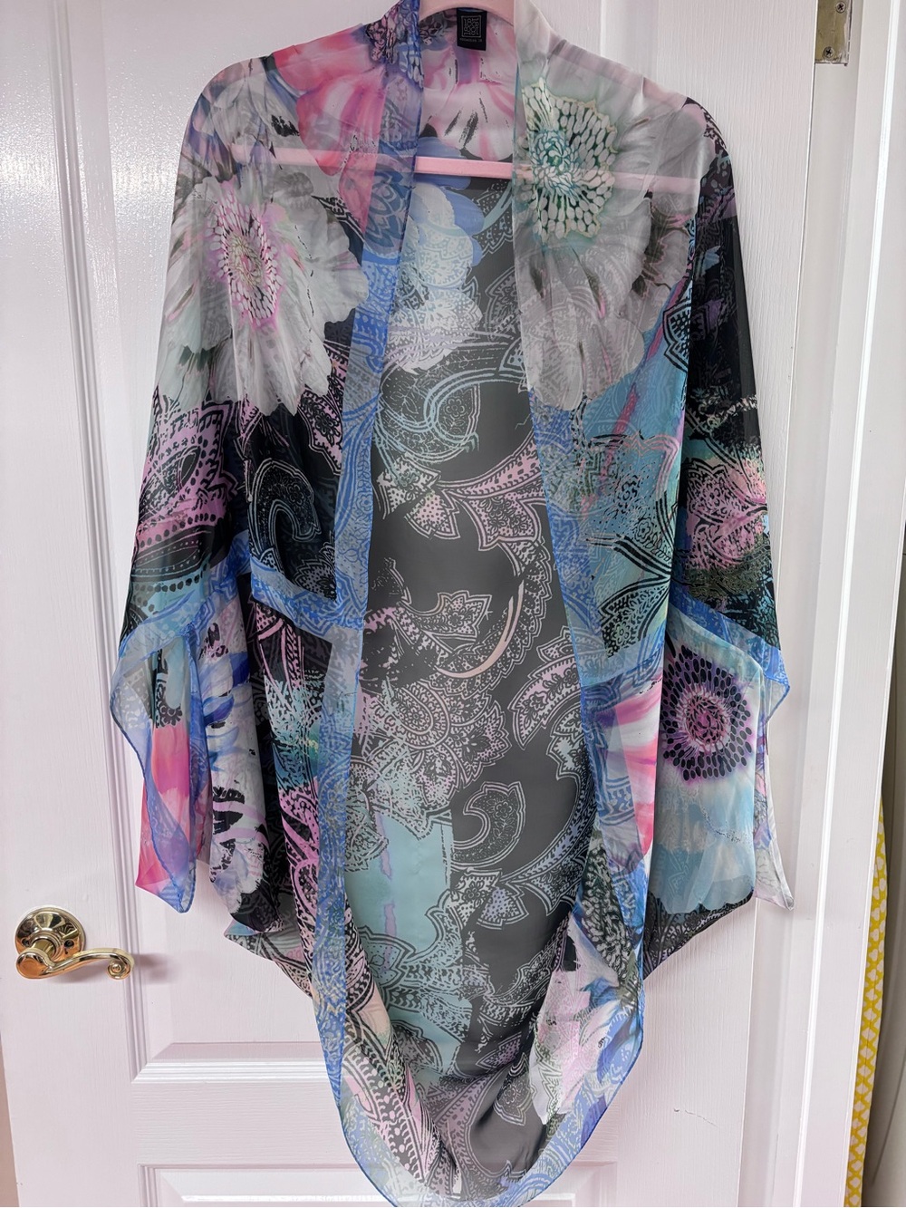 Sheer Floral Paisley Wrap - Pink, Blue, Black